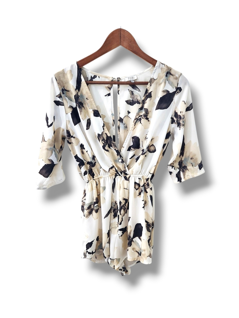Tobi Lightweight Semi-Sheer Neutral Floral Dressy Romper | SP